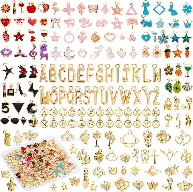 Modacraft 3 Types 172 Pcs Charms for Jewelry Making with Jump Rings, Bulk Enamel KC Letter Charm for DIY Necklace Bracelet Earring Craft Supplies - Image 1
